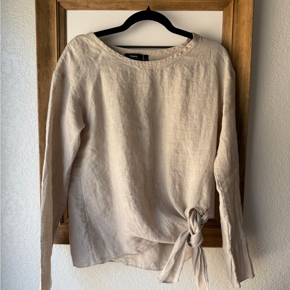 Theory Serah Linen Tie-Front Blouse